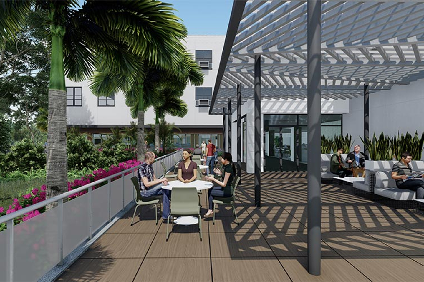 Artist rendering of the Hospital for Endocrine Surgery exterior dining terrace. 