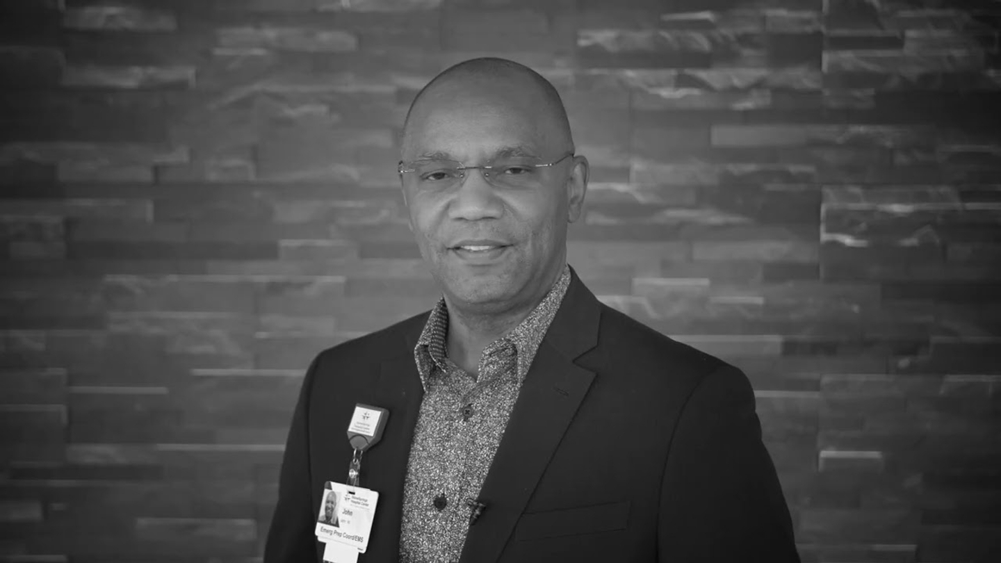 John, a StoneSprings Hospital Center Emergency Preparedness Coordinator in black and white color