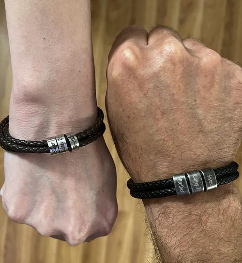 Mark Loffredo and his sister's matching leather bracelets commemorating the kidney donation.