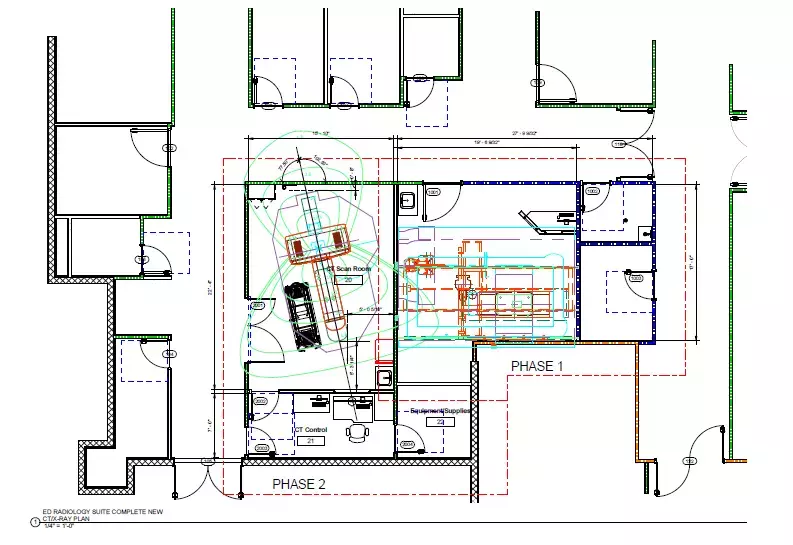 A blueprint where the CT scanners will be located.