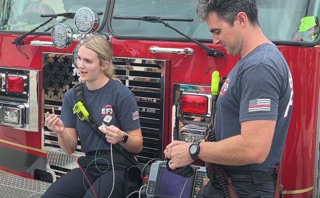 Station 71 Crew at Englewood Fire Department demonstrate the cardiac monitor used for advanced life support.