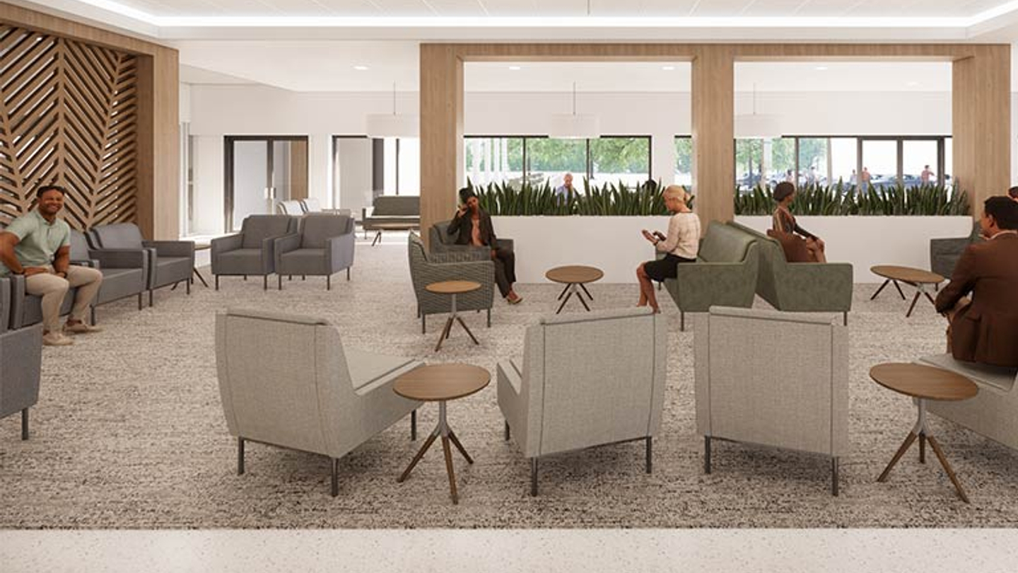 Artistic rendering of the Hospital for Endocrine Surgery interior waiting area.