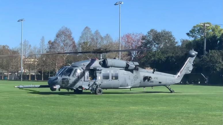 Air Force Blackhawk helicopter landed on grass
