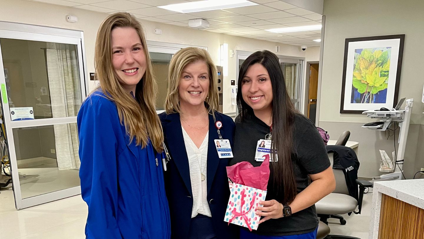Stacy Tuckwell reunited with her nurses Alyssa Torrez and Claire Blanken after she was discharged.