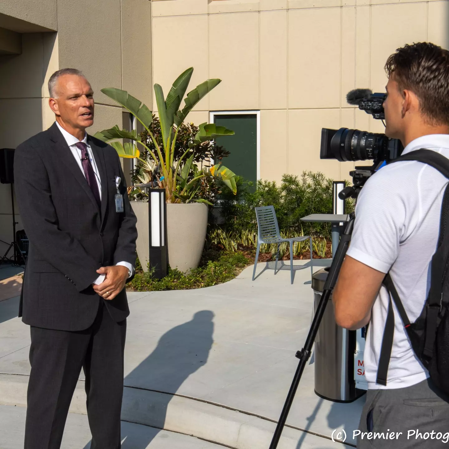 Michael Ehrat, CEO of Fawcett Hospital, gives an on camera interview.