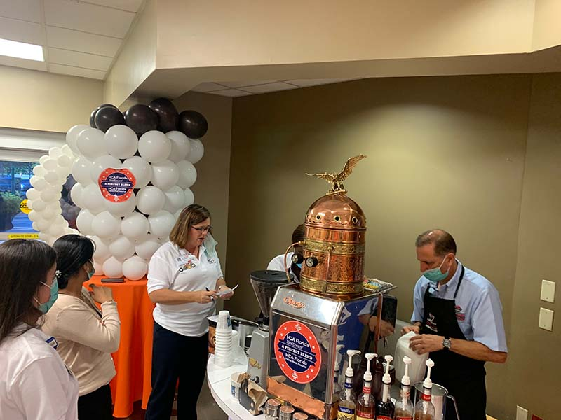 Coffee station at HCA Healthcare logo event