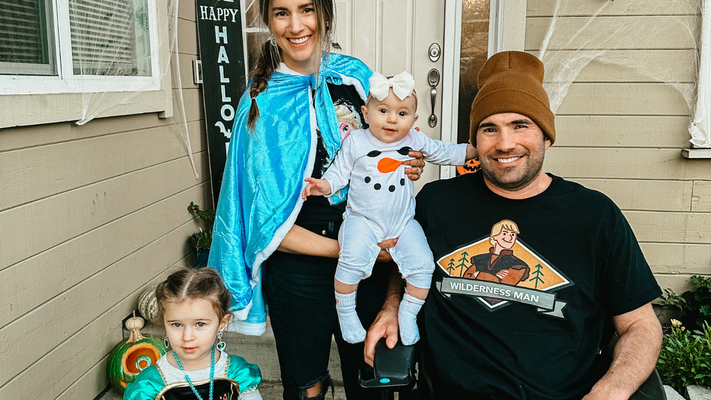 Kevin home with his family at Halloween