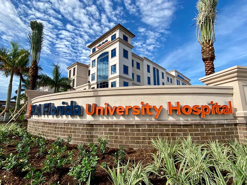 HCA Florida University Hospital building and sign