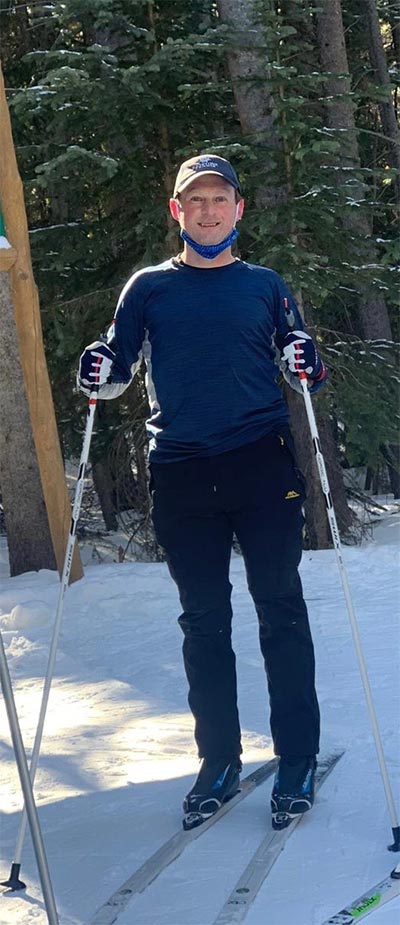 John Keeling skiing.