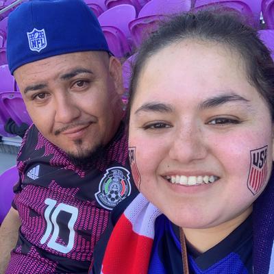 Jose and Feve Cornado at their seats for the USA soccer match.