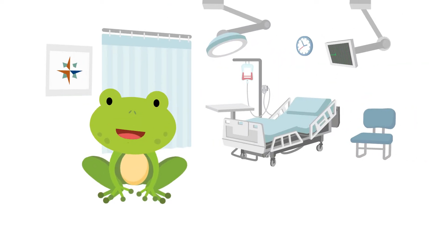 An illustration of Hoppy the Frog in an ER room.