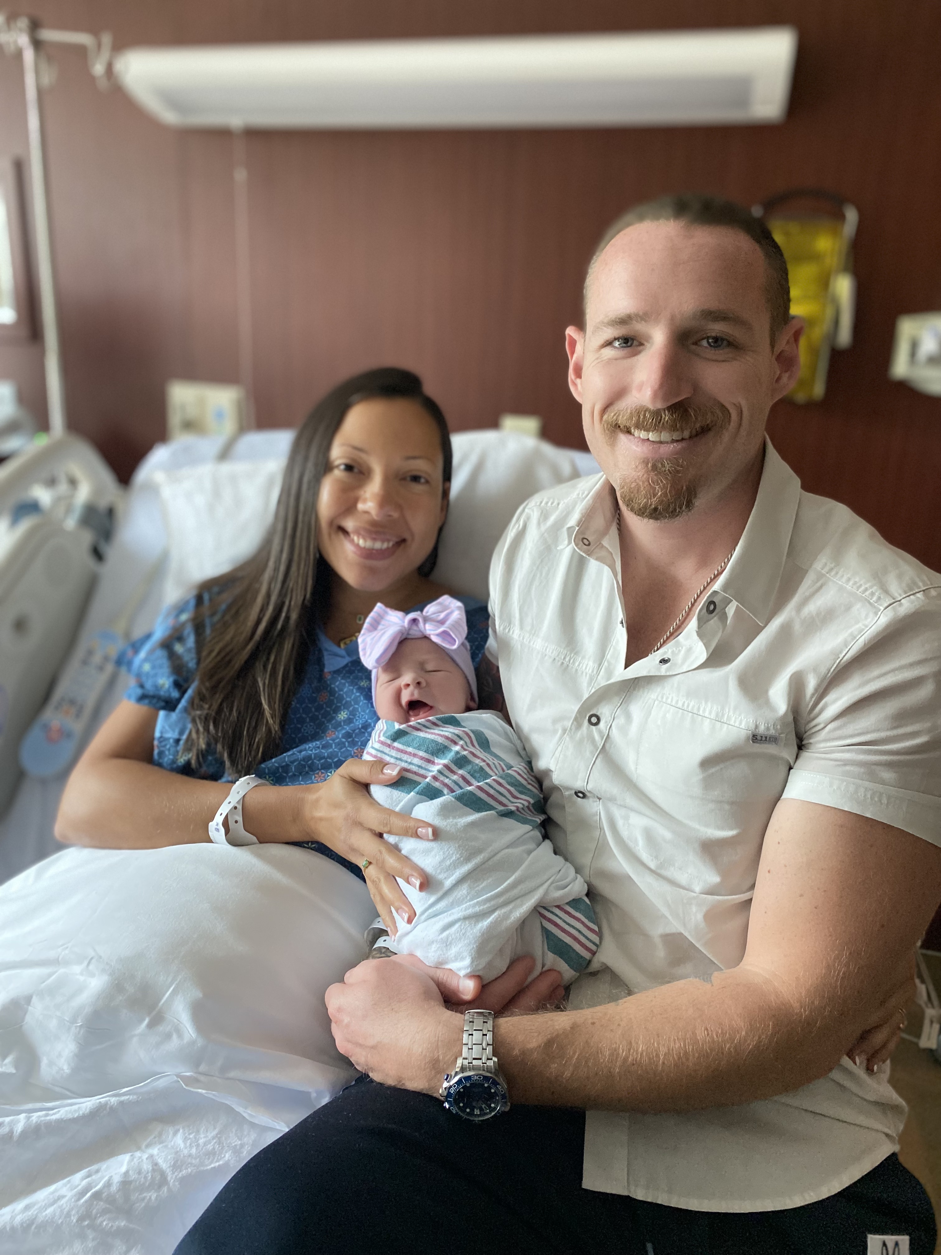 Drs. Ryan and Diane Day are all smiles with their newest arrival, Aviana Day, born on Father’s Day at HCA Florida North Florida Hospital.